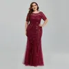 Robes de soirée femmes grande taille paillettes maille broderie sirène robe de soirée formelle à manches courtes élégante fête robes de bal longue robe 230217