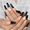 False Nails 3D White Bowknot Black French Press On Ballet Super Long Coffin Flash Diamond Custom Fake Reusable Fingersnails