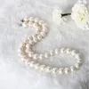 チェーンハンドノットネックレスナチュラル9-10mm白い淡水真珠のセーターチェーンラウンドパールチェーン