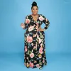 Robes grande taille femmes vêtements automne robe florale avec ceintures dames décontracté à manches longues Maxi goutte en gros