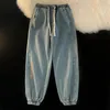 Jeans da uomo neri per abiti da uomo dritti pantaloni larghi a gamba larga casual pantaloni oversize vintage coreani streetwear pantaloni affusolati ricamati 230216