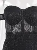 Robes de soirée une manche sans bretelles longue robe de bal jambe fendue évider rembourré noir scintillant robe de soirée Maxi 230217