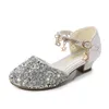 Sandales Sandalias Para Nias princesse perle Bowknot pendentif chaussures enfants diamant paillettes haut talon été enfant fête mariage chaussure de danse W0217