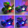Eylem Oyuncak Figürleri Eboyu dinozor araba oyuncakları dönüştürülebilir dinozor araba geri çekilebilir araba oyuncak elektrikli 360 ° spin hafif müzik ile aksiyon çocuklar için yürüyor 230217