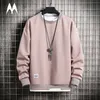 Sweats à capuche pour hommes Sweatshirts Automne Harajuku Hommes Casual Sweat-shirt de couleur unie Oneck Faux Deux Pulls Basique Tops Streetwear 230216