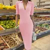 Casual Dresses Women Maxi Sticked Elegant Solid Bodycon V Neck Long Sleeve Sweater Dress 2023 Spring Office Lady Sexy Chic