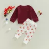 Pajamas 1011 LioraItiin 024m مولود طفل رضيع فتاة عيد الميلاد ملابس 2pcs مجموعة وافل الأكمام طويلة pulver tree print pant 230217