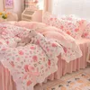 Sängkläder set prinsessan stil säng fyrdel set koreansk sängkläder täcke täcker tredelar bowknot quilt cover girl style fyrdelar sovrum set