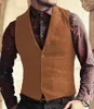 Men's Vests Man Woolen Vest Herringbone Pattern Business Waistcoat Notch Lapel Wool Tweed Groomsmen For Wedding