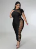 Grande taille robes femmes vêtements à manches courtes été noir robe serrée creux Sexy Parti gros en vrac goutte