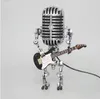 Decorative Objects Figurines Vintage Microphone Robot Lamp Play Guitar Desk LED Light Miniatures Crafts Lighting Office Home Decoration 230217