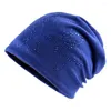 Berets Trendy Ladies Hat Fashion Stylish Knitted Beanie Rhinestone Flower Solid Color