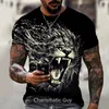 Herr t-shirts lejon tiger 3d tryckt t-shirt mode o hals kort ärm gata slitage hip hop trend snabb torr plus size menswear 230217