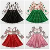 Abiti da ragazza Esclusivo Girlymax Christmas Baby Abbigliamento per bambini Stampa di seta al latte Ruffles Paillettes Abito a spirale Lunghezza al ginocchio Manica lunga 230217