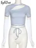 Dames t-shirt sylcue Japanse en Koreaanse pure kleur verse jeugd strakke elastische elastische all-match navel geknipte dames korte top met witte mouwen 230217