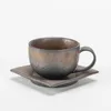 Mugs 160ml Japanese Vintage Ceramic Coffee Cup Handmade Coarse Pottery Rust Glaze Tea Milk Afternoon Mug With Saucer