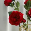 Decorative Flowers Artificial Roses With Leaves Realistic Rose Head Fake Silk Branch For DIY Wedding Home Office Spring Garden Decor