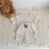 Kledingsets Milancel Summer Baby Clothing Set Wafle Bear TE en Shorts 2 PCS Pakken babymeisjeskleding Set 230217