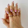 Cluster Rings Stainless Steel Ins Mushroom Ring Simple Retro Pink Rhinestone For Women Girls Fashion Jewelry