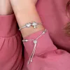 925 Sterling Silver New Fashion Women Charm Sliding Bracelet, with Heart Lock, Snake Chain, Compatible with Original Beads, Female Gift