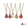 Pendant Necklaces Healing Crystal Natural Stone Weave Net Bag Charms Green Pink Opal Rope Chain Wholesale Christmas J Sexyhanz Drop Dh8Av