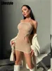 Casual Dresses Shestyle Sparkle Halter Sexy Dress Women Sheath Hollow Out Nude Apricot Side Hole Sleeveless Backless Club Party Outitf Hot Z0216