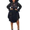 Plus Size Dresses Night Club See Through Leopard Print Mesh Dress 4xl Trim O Neck Floral Sleeve Transparent Tulle Sexig svart