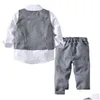 Suits Boys Kids Clothes Toddler Formal Suit Childrens Wear Grey Vest Shirt Trousers Outfit Baby Clothes1 Drop Delivery Mater Dhnpf