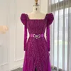パーティードレスシャロンは、豪華なドバイフクシア女性のためのイブニングドレス結婚式エレガントな長袖オーバースカートアラビアフォーマルパーティーガウン230217