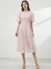 Party Dresses Moaayina Fashion Runway Dress Summer Women's O-Neck Puff Sleeve High midje Garn Pink Elegant Dressesparty