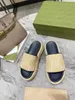 مصمم فاخر للنساء الصندل Canvas منصة Slippers Real Leather Slides Beige Brick Red Colour