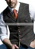 Men's Vests Green Men's Plaid Vest Tweed Wool Waistcoat Slim Fit Lapel Plaid Suit Vest Casual Groomsmen Tuxedo For Wedding 230217