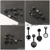 Navel Bell Button Rings 14g Rostfri Belly For Girls Women Screw Black Piercing Ombligo Tragus örhängen Bars kroppsmycken Dhgarden Dh5ib