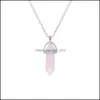 Pendentif Colliers Sier Plaqué Cristal De Quartz Naturel Chakra Hexagonal Point De Guérison Pendum Pierre Collier Bijoux Accessoires Drop D Dhvgb