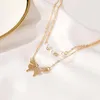 Naszyjniki wisiorek Świeży prosty styl Pearl podwójna warstwowa naszyjnik