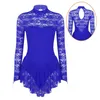 Stage Wear Women Ballet Dance Jurk lange mouwen Bloemen Lace Chiffon Gymnastics Training Tuchard voor lyrische danswear Performance