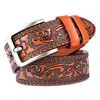 s Fashion Jeans Embossed Leather Men's Cow Hide Belt Carving process of high-grade leather belt for Man
