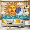 Tapisserier Psychedelic Sun and Moon Tapestry Wall Hanging Ins Style Japanese Relief målning Böhmen Heminredning
