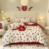 Sängkläder sätter 150/180/200 cm rosa rostryck lakan täcke täcke kudde kinesisk stil bröllop fyra stycken vårens höstuppsättning m042-2