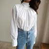 Women's Blouses 2023 Minimalist Long Sleeve Button Up Shirt Women Korean Style Casual Loose Cotton Tops