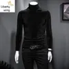 Men's T Shirts Personality Turtleneck Long Sleeve Mens Slim Fit Velvet Fashion Winter Warm Streetwear Plus Size M-5XL Male PulloversMen's