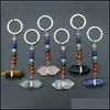 Kluczowe pierścienie 7 Chakra Beads Charms Natural Stone Pillar Keyring Fashion Uzdrawianie Reiki Kluczowy posiadacz biżuterii