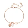 Bangle Armband och Ring Set Personlig initial Rose Gold Plated 26 Letter 8 Form Pearl Hoops for Women