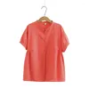 Damesblouses 2023 dames zomer plus size tops voor vrouwen grote blouse korte mouw losse casual katoenen linnen rood shirt 3xl 4xl 5xl 6xl