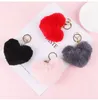 Fashion Love Stuffed Plush Pendant Heart Keychain Cute Car Accessories Bag Imitation Rex Rabbit Hair Ball Toy Gifts Wholesale tt0218