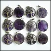 Charms Natural Stone Tree Of Life Amethyst Pendants Chakras Gem For Jewelry Accessories Necklace Marking Drop Delivery Findings Compo Dhizn