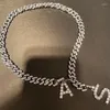 Anhänger Halsketten Glänzende Kristall Strass Brief Halskette Für Frauen Punk Chunky Kette Choekr Neckalce Hochzeit Party Schmuck Geschenke