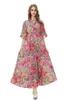 Kvinnors landningsbanor o hals 3/4 ärmar veckade blommor tryckt elegant mode prom vestidos
