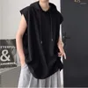 Men's Tank Tops Men Summer Sleeveless Hooded T Shirts Streetwear Oversized Mens Pullover Black White Clothing Casual Solid Loose Tees