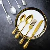 Serviesgoed sets luxe 304 roestvrij staal westers bestek set gouden zilveren diner vork messen dessert lepel court retro reliëf 3/4 pc's